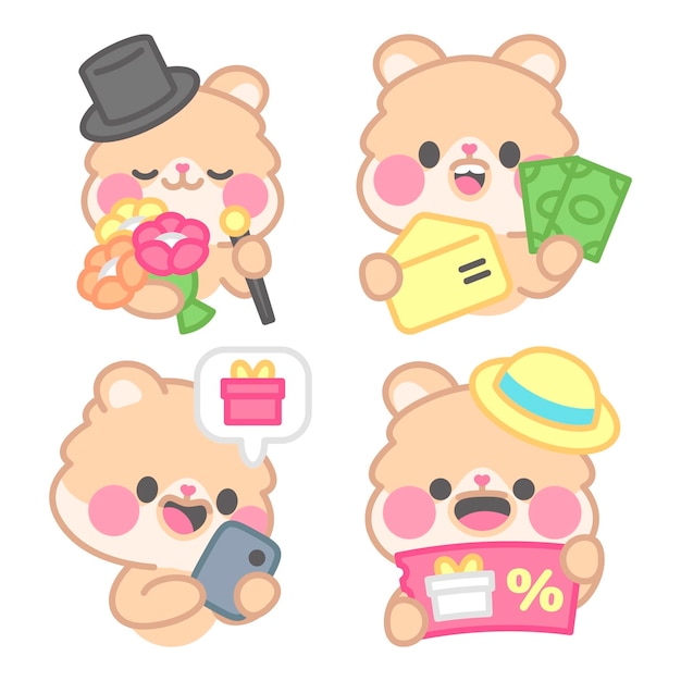 Free Vector gifts stickers collection with kimchi the hamster