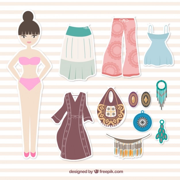 Free Vector girl and boho clothes labels