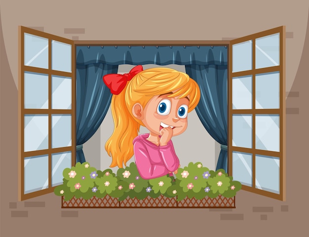 Free Vector girl daydreaming at window