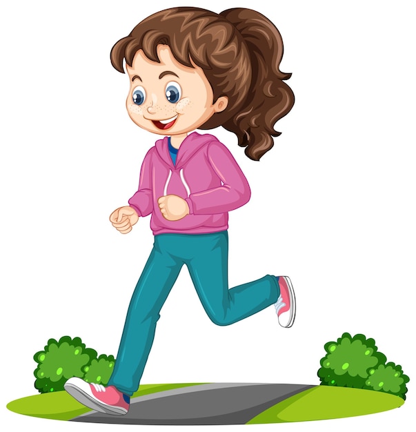 Girl doing running exercise cartoon character isolated