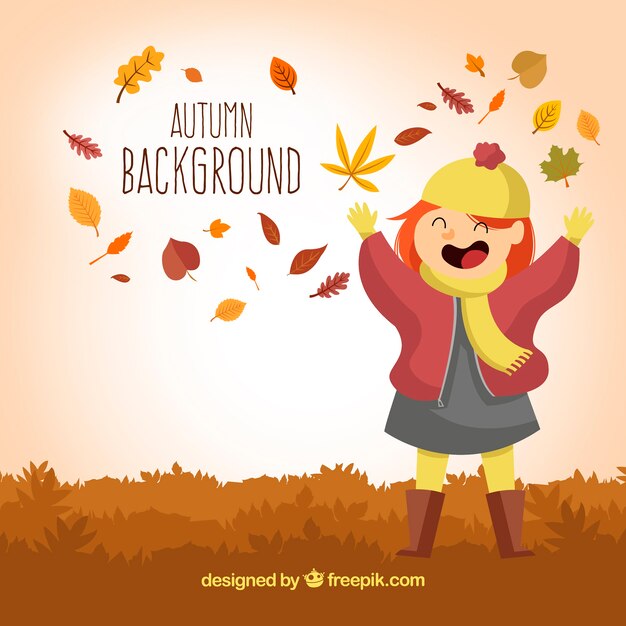 Girl having fun during the autumn