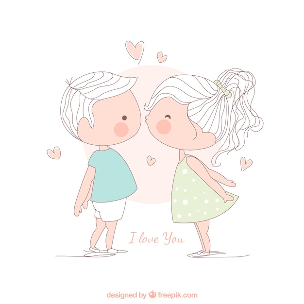 Free Vector girl kissing a boy, illustration