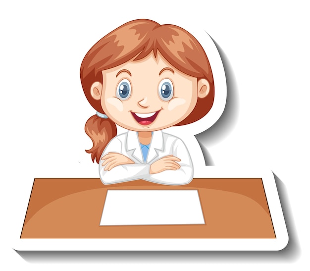 Free Vector girl in scientist outfit writing on empty desk