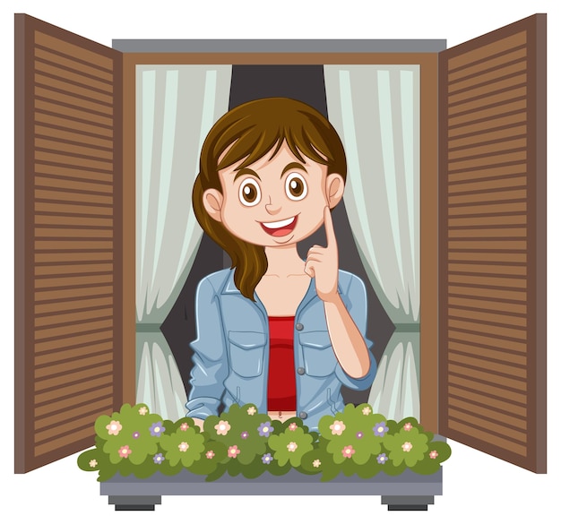 Free Vector girl at window with flowers