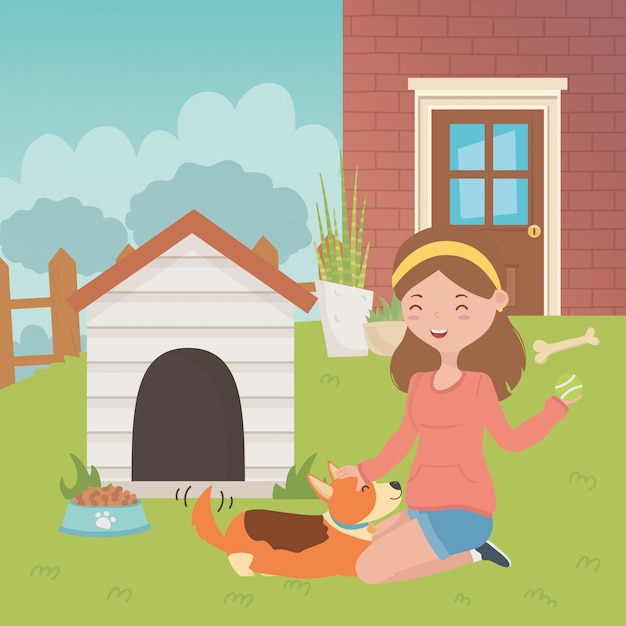 Free Vector girl with dog cartoon design