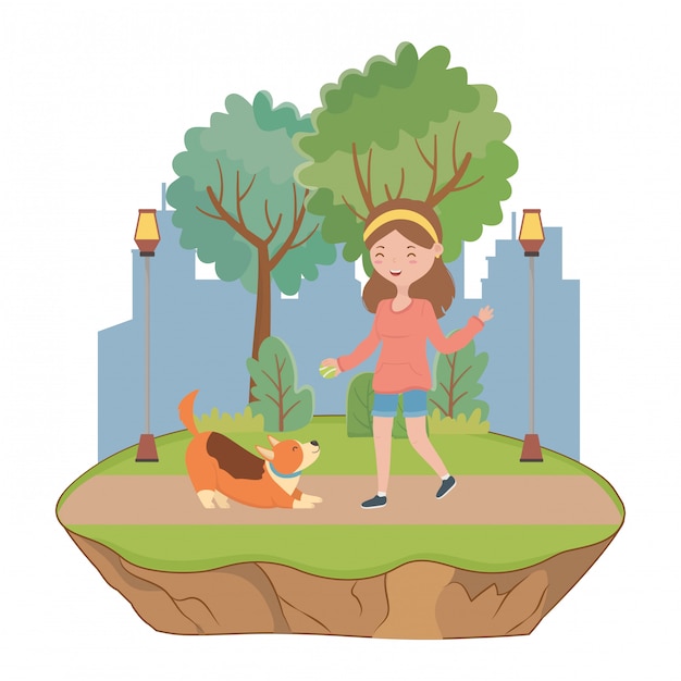 Free vector girl with dog cartoon