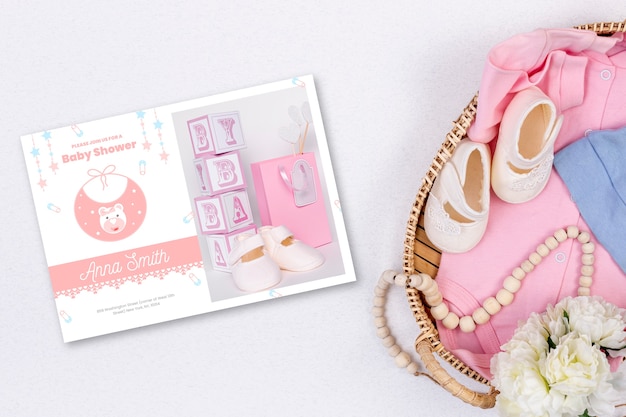 Free Vector girly baby shower invitation with photo