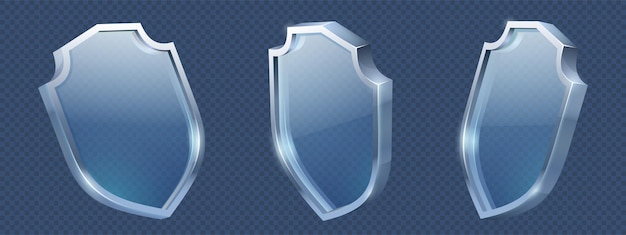 Free vector glass shield in metal frame realistic vector set