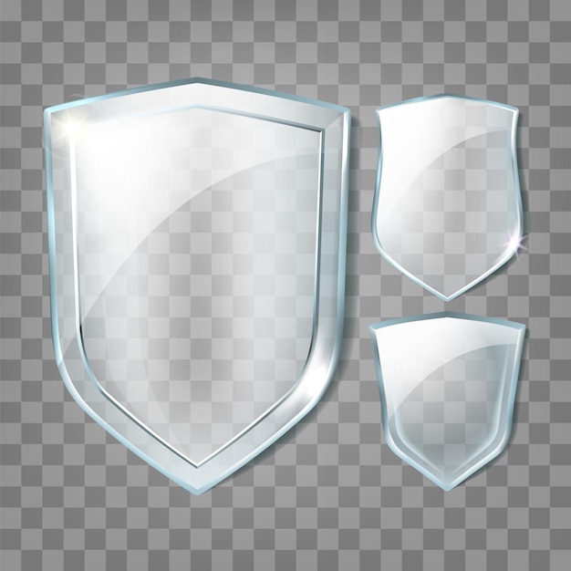 Free vector glass shields transparency blank badges set