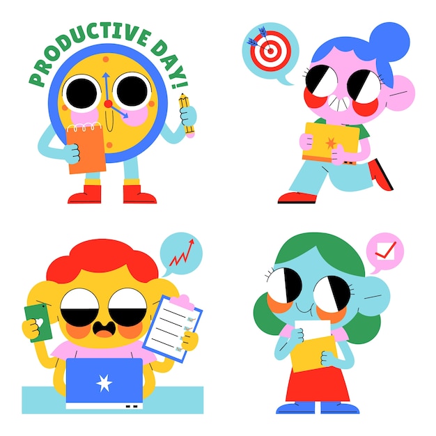 Free vector glazed productivity stickers collection