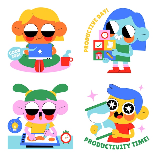 Free vector glazed productivity stickers collection