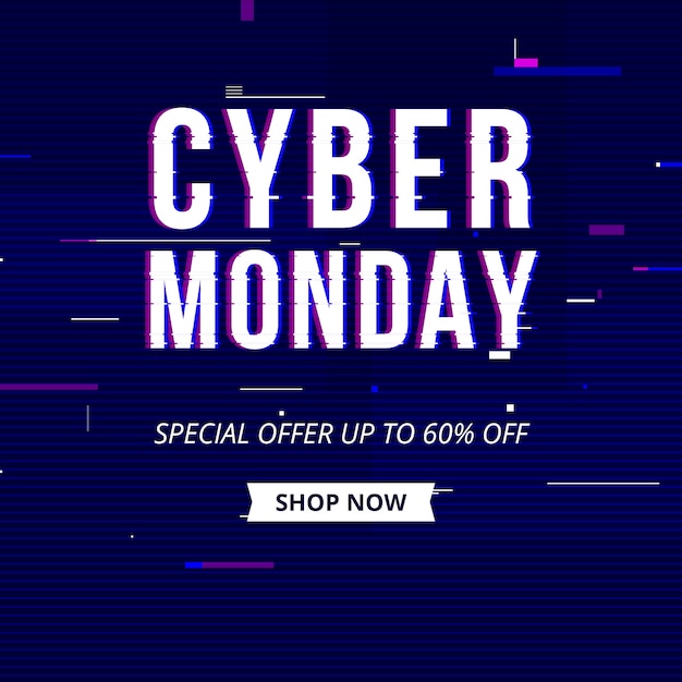 Free Vector glitch cyber monday promotion banner