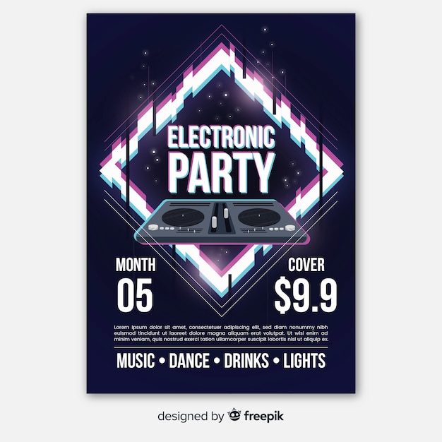 Free Vector glitch music festival poster template