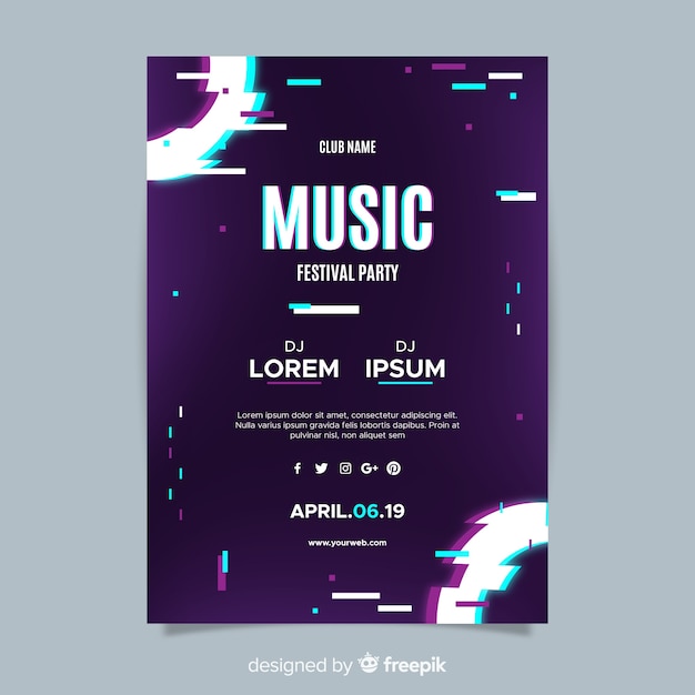 Glitch music festival poster template