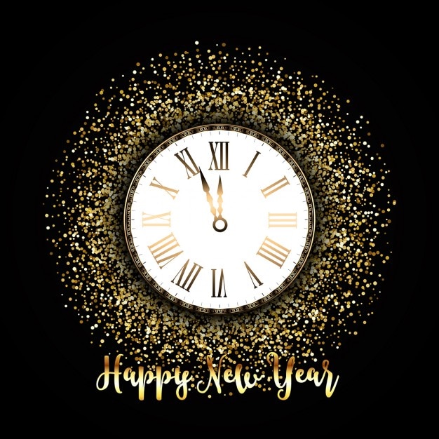 Free Vector glitter background with a clock for new year