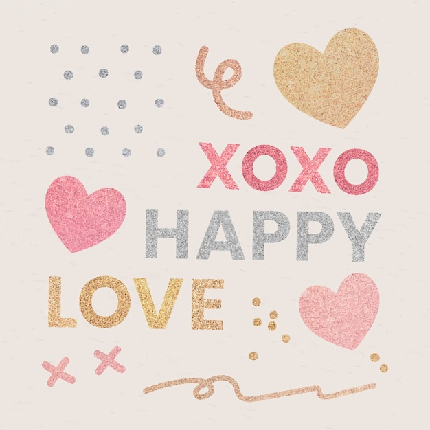 Glitter love theme sticker set vector