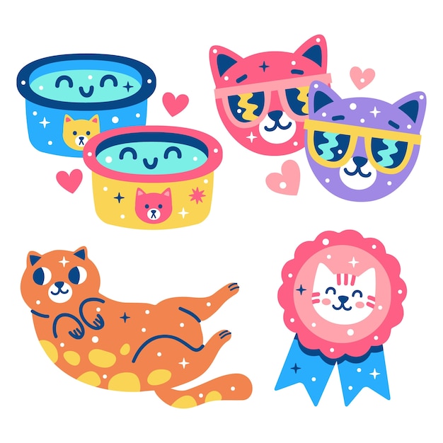 Free Vector glitzy cat stickers collection