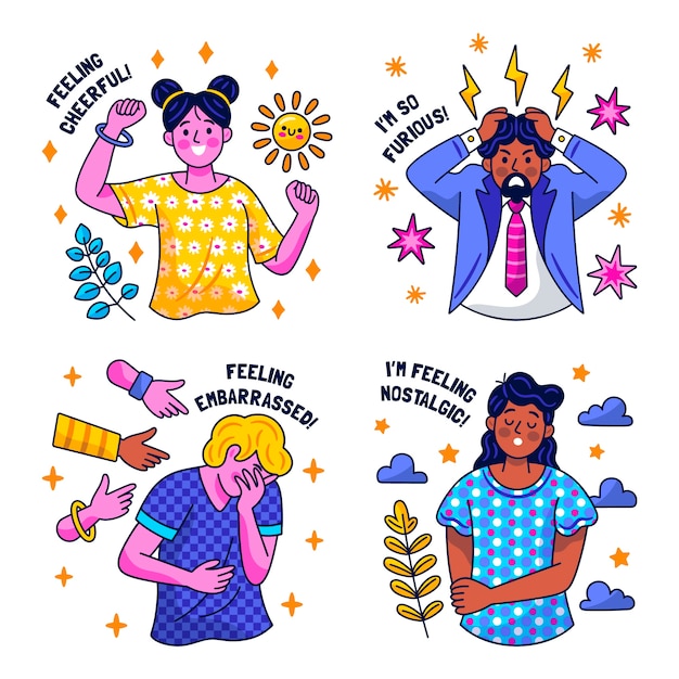 Free vector glitzy emotions stickers cllection