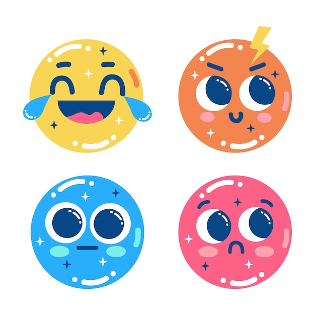 Free vector glitzy and kawaii smiley faces collection