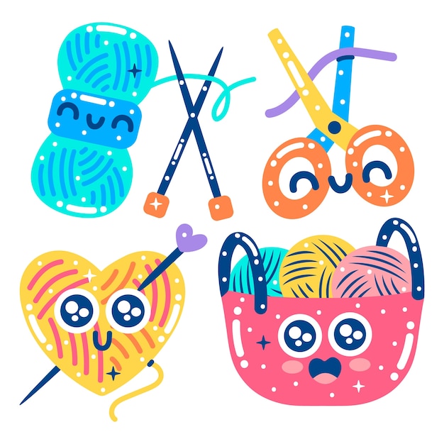 Free vector glitzy knitting stickers collection