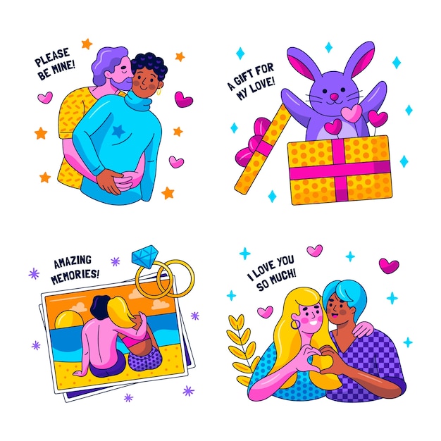 Free vector glitzy love stickers collection