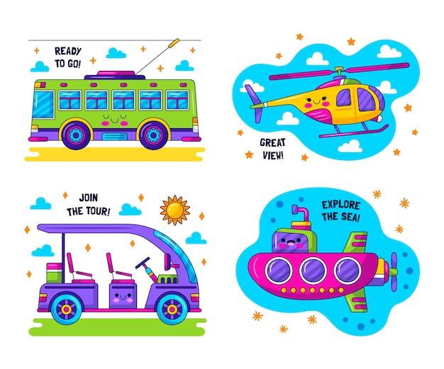 Glitzy transportation stickers set