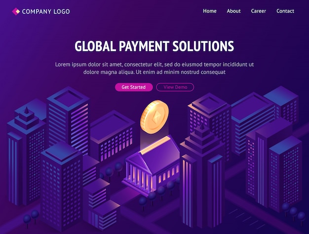 Free Vector global payment solutions isometric landing page