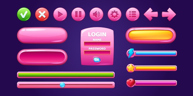 Free vector glossy pink buttons and frames for game design