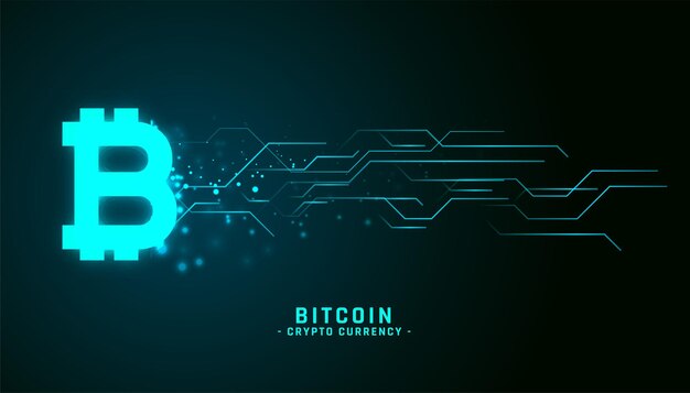 Glowing neon style bitcoin background with circuit lines