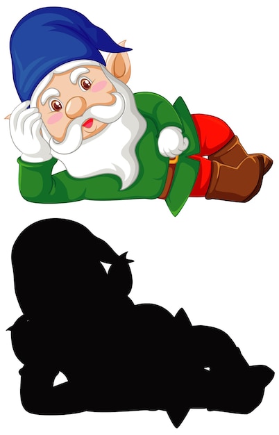 Free Vector gnome in color and silhouette in cartoon character on white