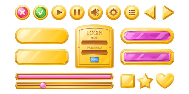 Free vector golden buttons for ui game, gui elements