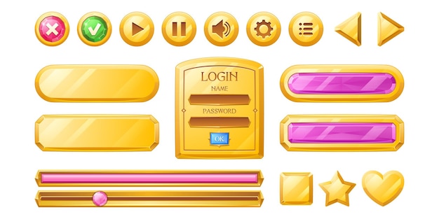 Golden buttons for ui game, gui elements