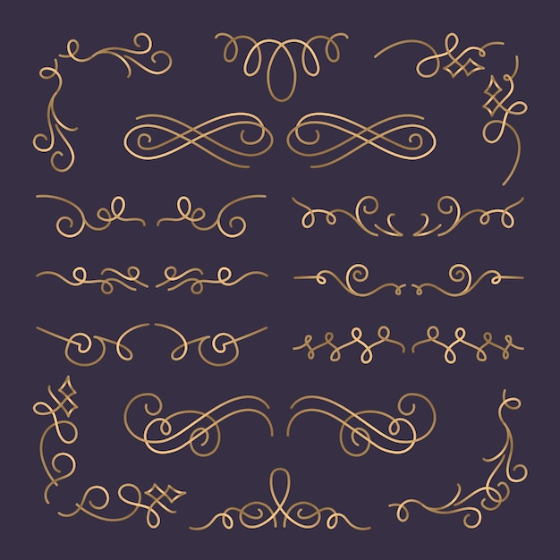 Golden calligraphic ornamental element pack