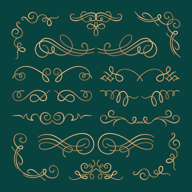 Golden calligraphic ornamental element pack