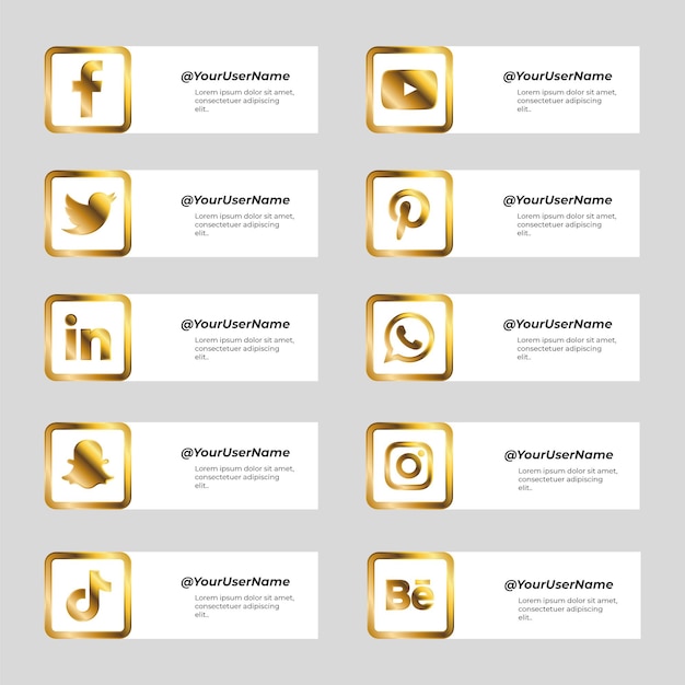 Free Vector golden collection of social media icons with square