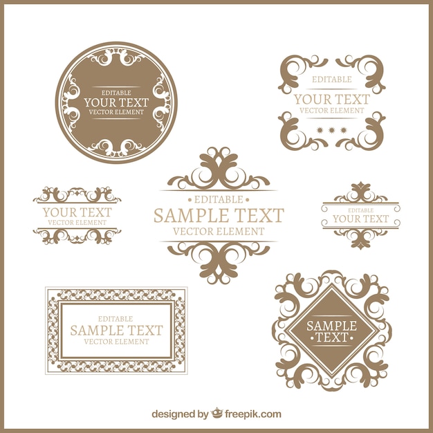 Golden decorative emblems pack