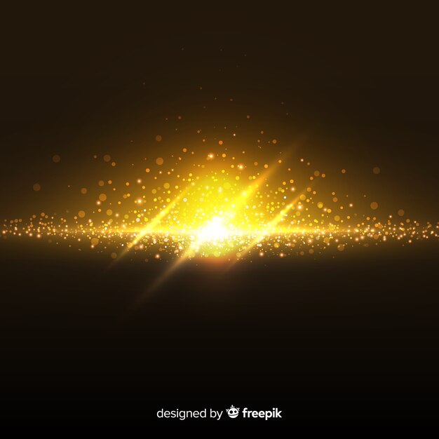 Golden explosion particle effect on black background