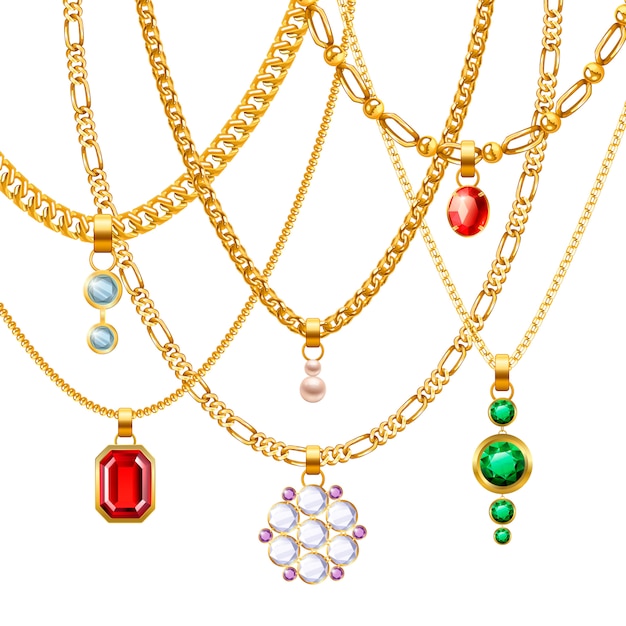 Free Vector golden jewelry chains set 