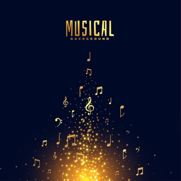 Free Vector golden musical notes floating background with shiny effect