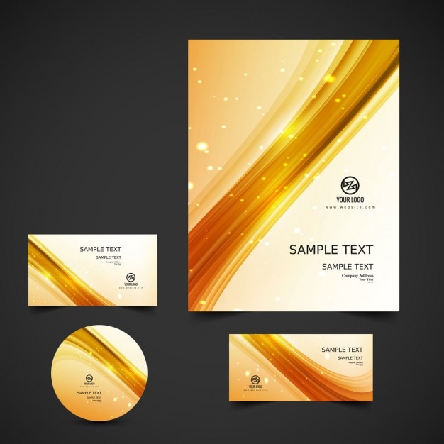 Free Vector golden wavy business stationery