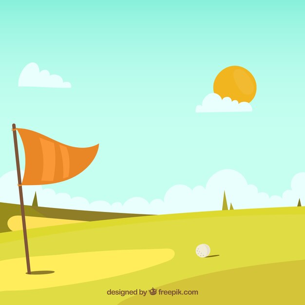 Golf course background in hand drawn style