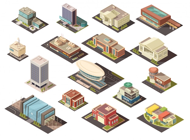 Free Vector government building isometric set