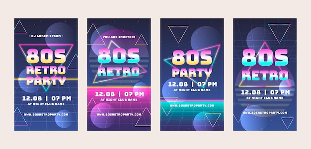 Free vector gradient 80s party instagram stories