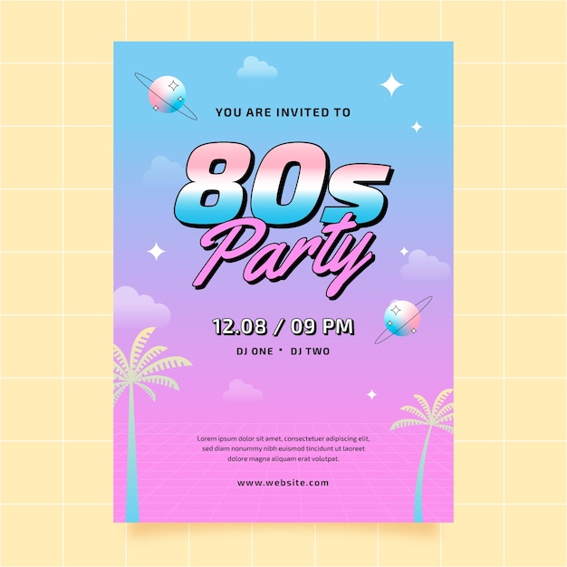 Free vector gradient 80s party invitation