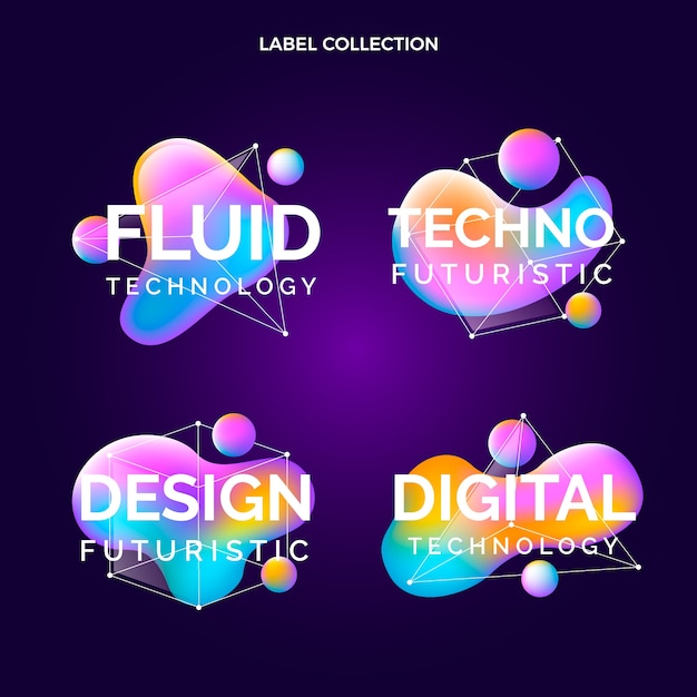 Free Vector gradient abstract fluid technology label and badges