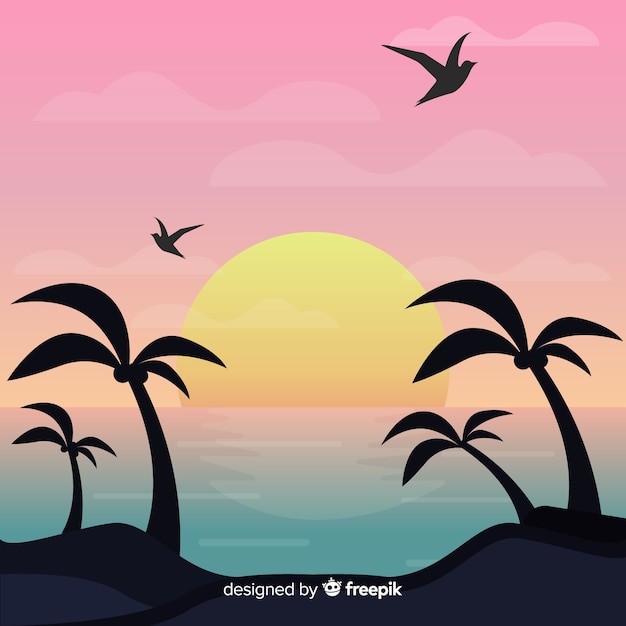 Free Vector gradient beach sunset landscape