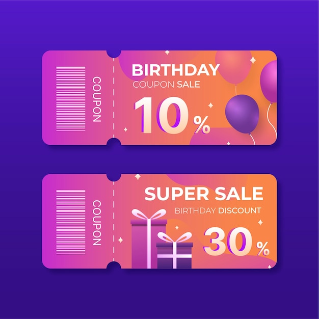 Free Vector gradient birthday sale coupon