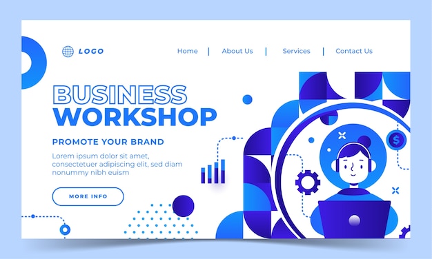 Free vector gradient business workshop landing page template