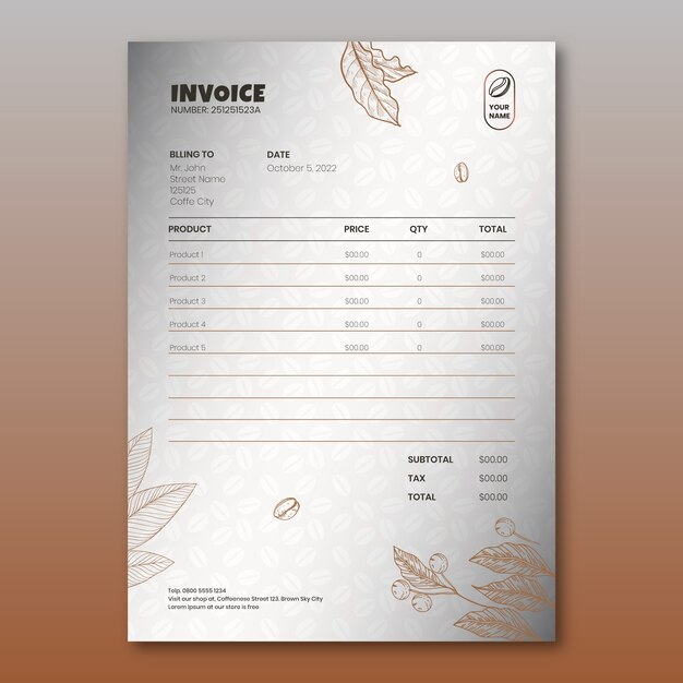 Gradient coffee plantation invoice template