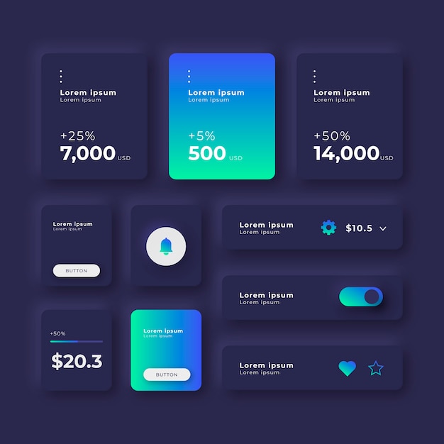 Free Vector gradient colored ui kit pack